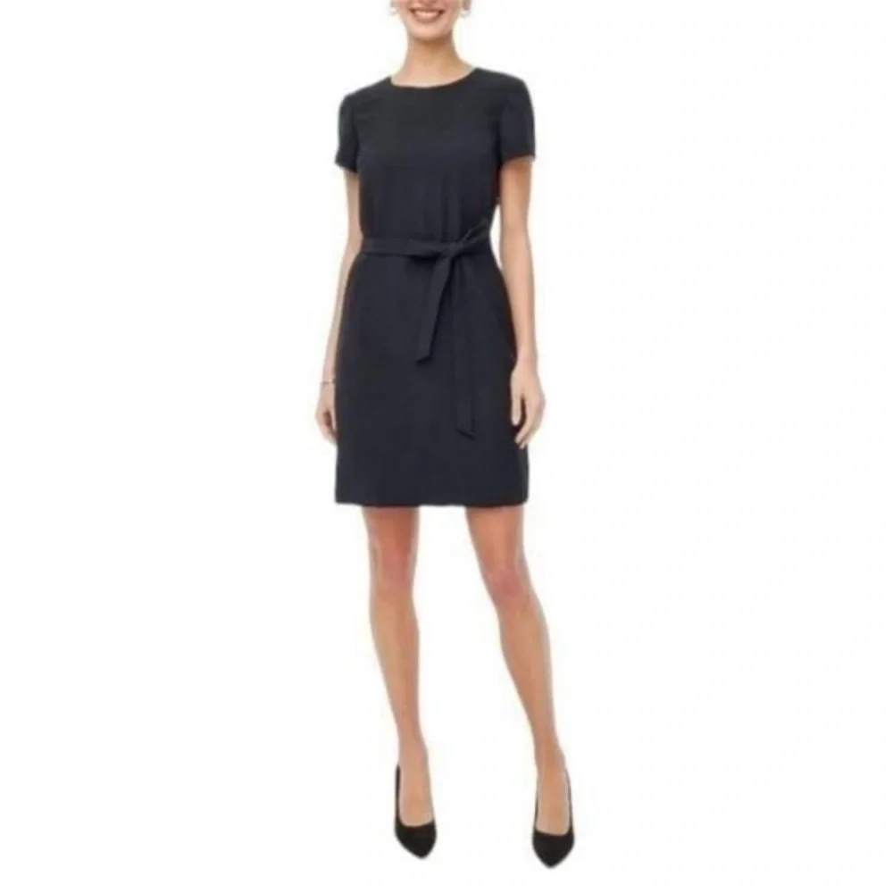 J.Crew Short-sleeve belted suiting dress In Black Size 4